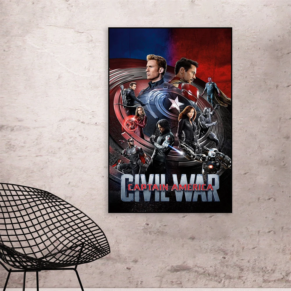 ديزني الكلاسيكية الفيلم المشارك كابتن أمريكا الحرب الأهلية يطبع قماش اللوحة خارقة فيلم قماش اللوحة ديكور غرفة نوم #2