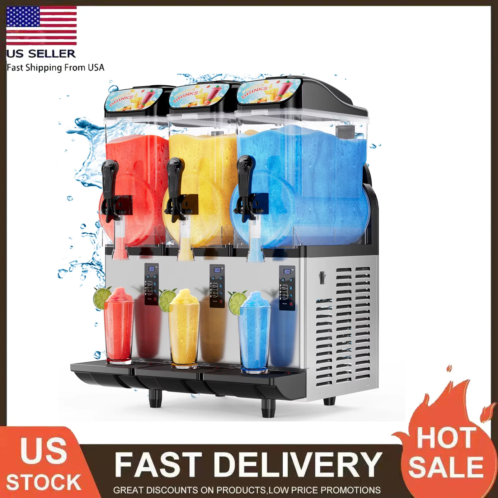 

Коммерческая машина для приготовления слякоти, 12 галлонов/45 л, нержавеющая сталь, машина для замороженных напитков Margarita Smoothie, машина для приготовления слякоти, 25 минут на ходу