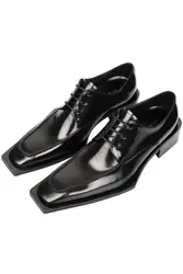 Black Genuine Leather Shoes Business Dress Shoes Low Heeled  Square Toe All-Match Casual Shoes Footwear Wear-Resistant