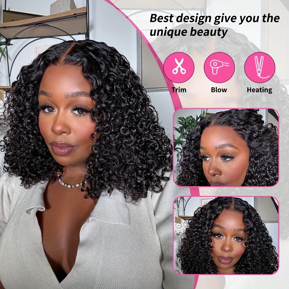 Deep Wave Bob Wig Human Hair 13x4 Curly Lace Front Wigs Human Hair Pre Plucked Short Curly Frontal Bob Wigs For Black Women Wet And Wavy 4x4 Lace Closure Bob Wigs image 4