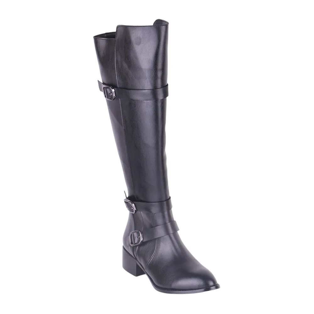 Botas con cremallera para mujer, zapatos de tacón bajo con hebilla y Punta puntiaguda, color negro, Invierno