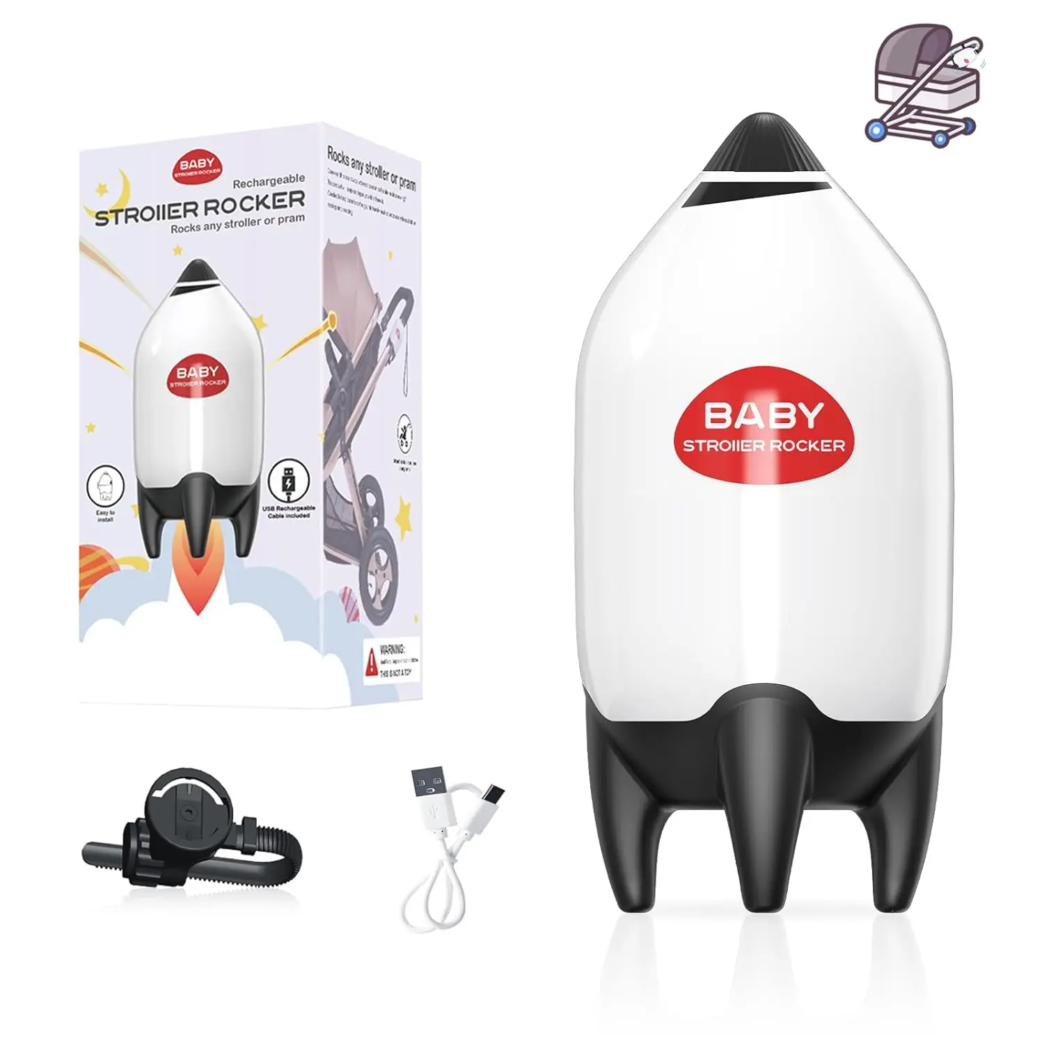 

Baby Rocker Stroller Rocker Device-Upgraded, Rechargeable and Weatherproof, Rocks Any Stroller, Carriage, Pushchair or Buggy.
