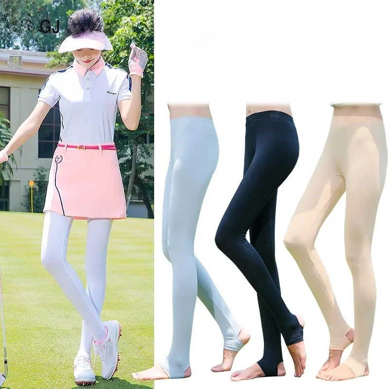 PGM damskie golfowe elastyczne legginsy pończochy krem do opalania lodowy jedwab rajstopy wąż spodnie golfowe Outdoor anty-uv cienkie gładkie długie skarpetki — zdjęcie 2