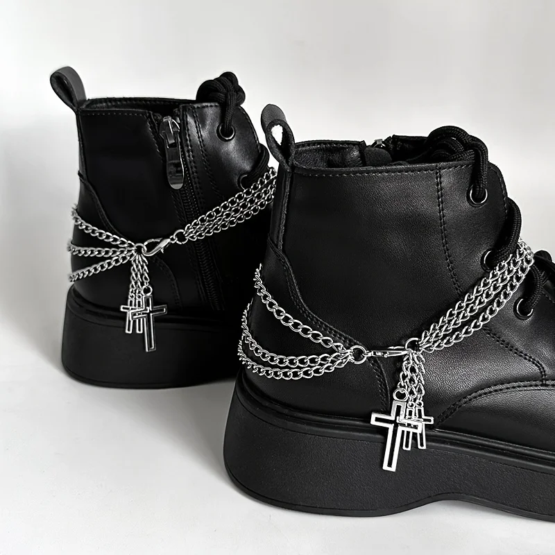 1 Pair of Gothic-Punk Style Cross and Chain Shoe Accessories; Unique Design; Unisex; Suitable as a Gift for Friends.