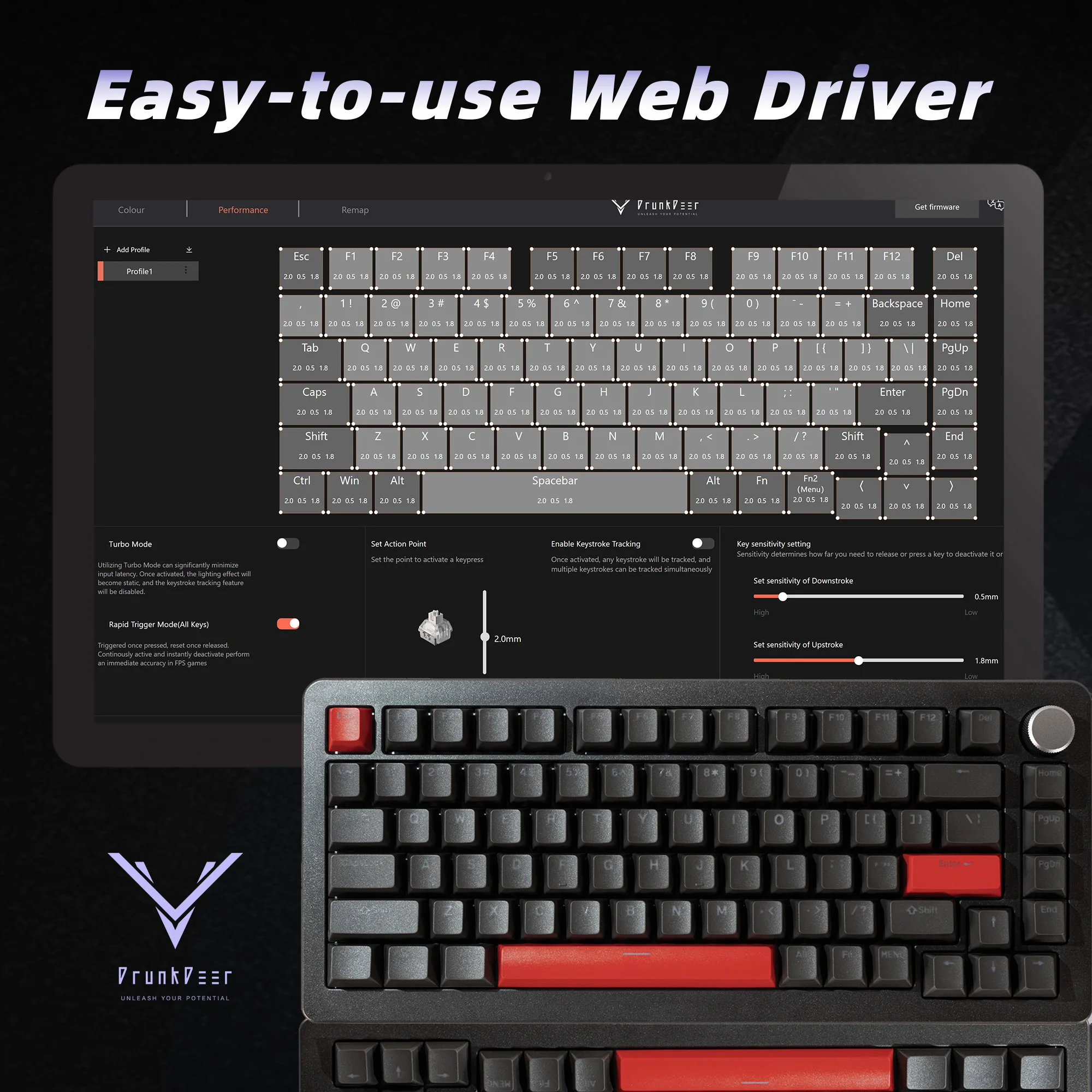 Drakdeer A75 Pro Keyboard mekanikal, Keyboard Gaming TKL, Keyboard sakelar magnetik Hyper Fast, 82 tombol kompak