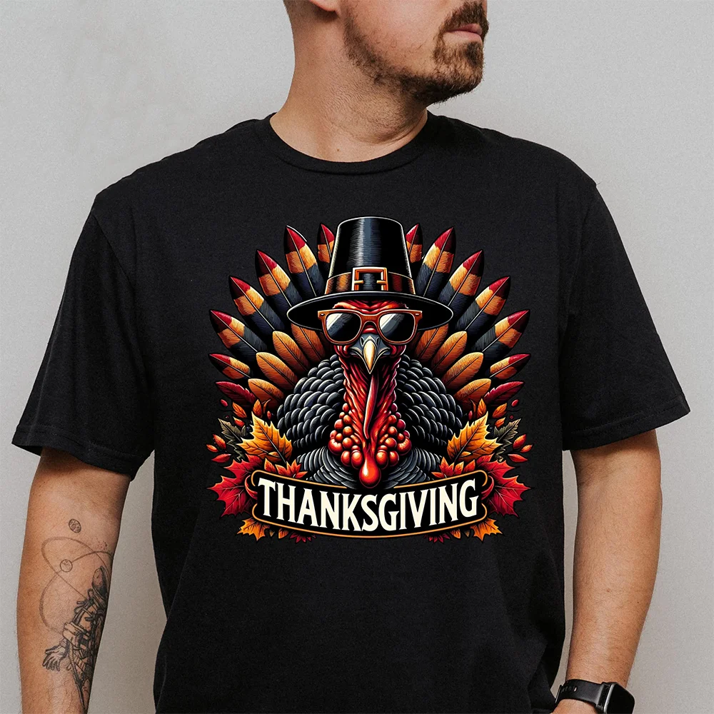 

Thanksgiving T Shirt Cool Pilgrim Hat Turkey Printing T Shirts Autumn Men Women Clothing Fashion Casual 100% Cotton Tops Tees