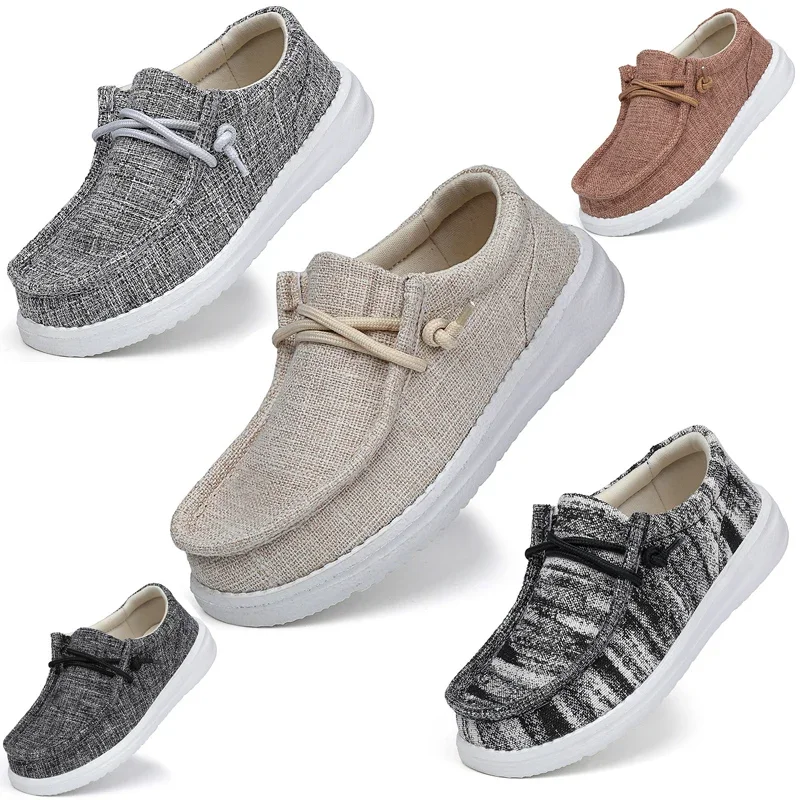 Mocassins pour enfants, baskets plates pour garçons, chaussures décontractées pour enfants en bas âge, chaussures d'extérieur respirantes à lacets, fond souple, couleur unie