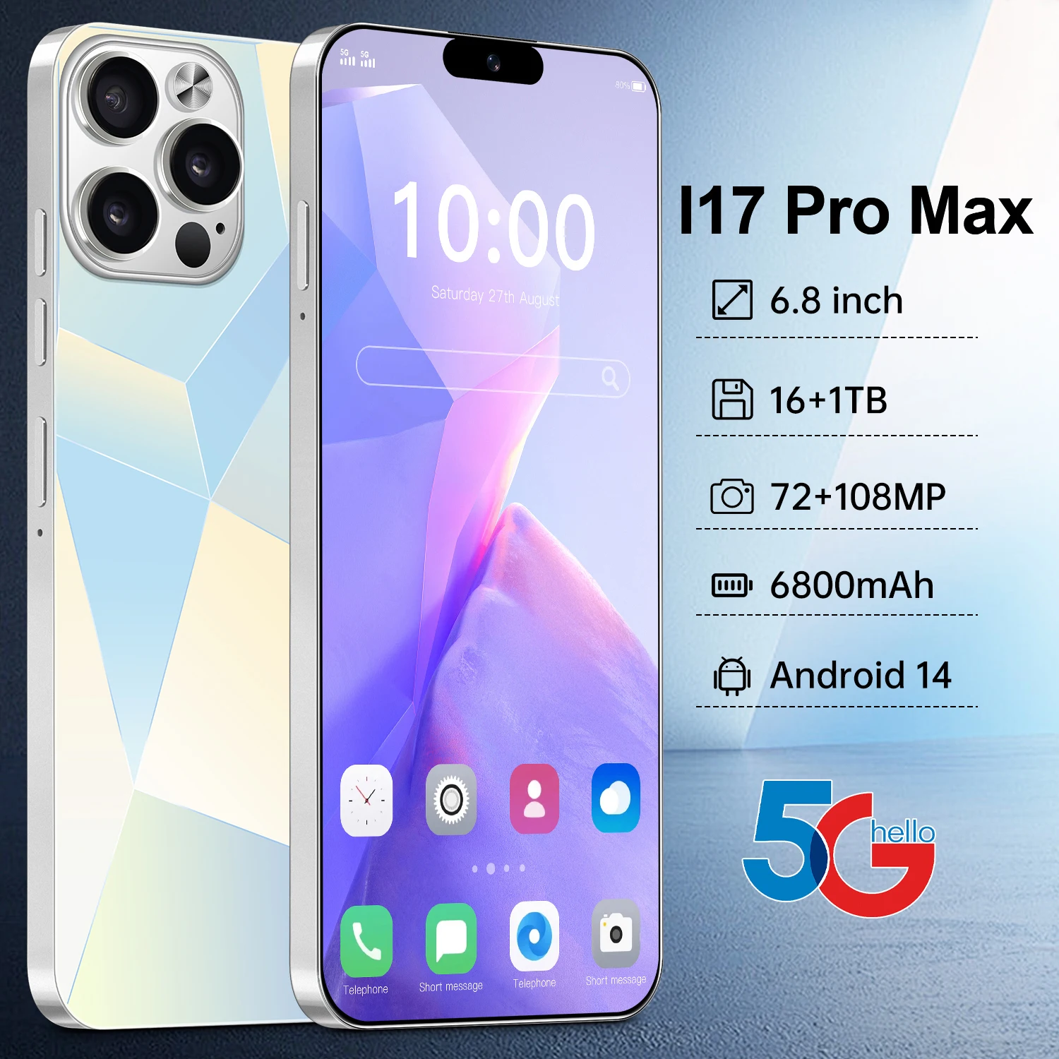 

New i17 pro max 2025 HOT 7.3HD Global Edition Original Smart Dual Card 7800mAh Battery Facial Recognition Function