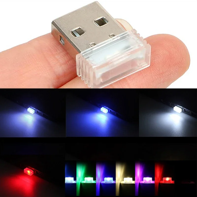 Lampe décorative colorée de voiture, accessoire d'éclairage intérieur de voiture, escales automatiques, mini USB, éclairage de secours LED, 1PC