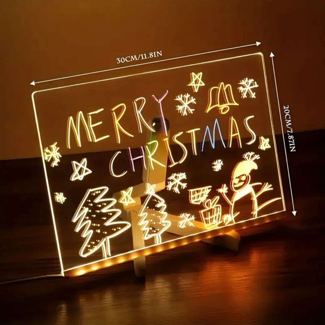 LED-Illuminated Acrylic Whiteboard, Erasable Desktop Message Board, Ideal Christmas and Holiday Gift for Youngsters