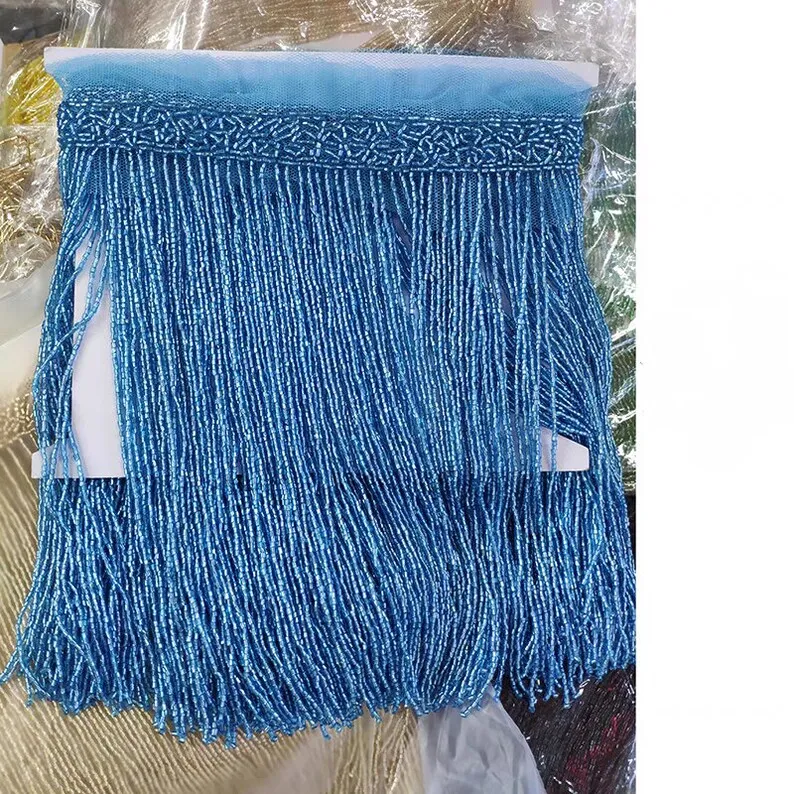 

2 Yards Turquoise Bead Fringe Tassel Trim For Dance Costume Haute Couture Dress Trimming, Beading Fringe