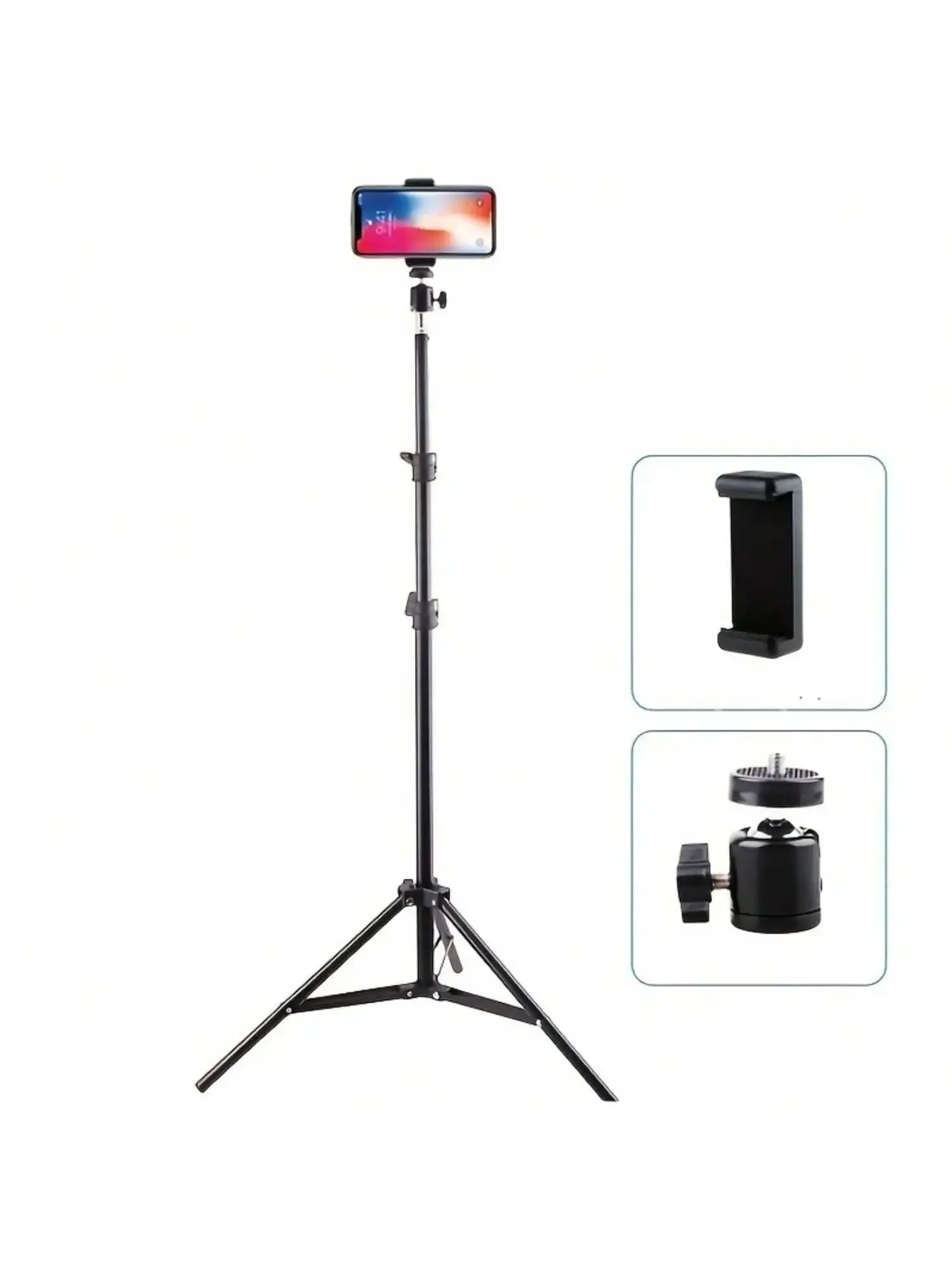 1 Stück 63-Zoll-Stativ mit klappbarem Stativ und Telefonhalterclip, 160,02 cm, multifunktionales Stativ, Stativ für Telefon und Kamera