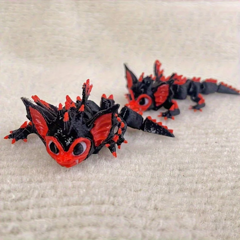 3D Printed Cute Bat Dragon Figurine - Black and Red Mythical Creature Desktop Decoration, Perfect Gift for Teens and Adults, Col view 4