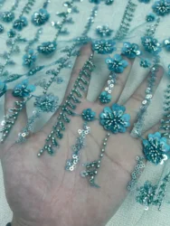 Luxury Beaded Fabric Lace Sequin Floral Embroidery Stitch Chain Procress African High Quality 2025 Lace Fabric for sewing Dress