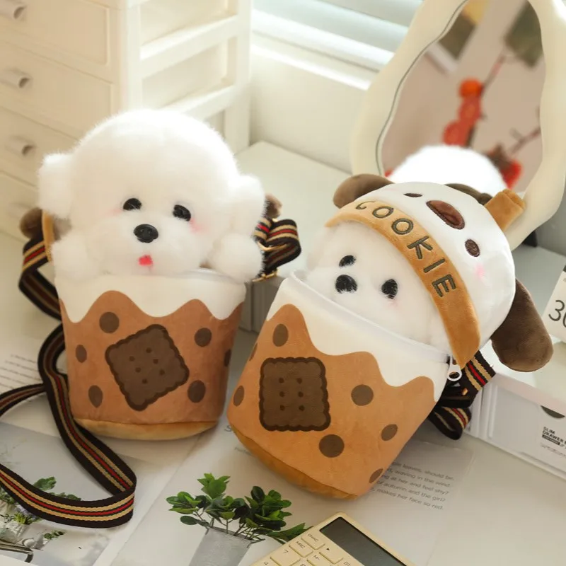 

Anime Simulation Tiny Teacup Poodle Plush in Boba Plushie Bag Poodle Dog Stuffed Animal Soft Plush Puppy Toys 2pcs（Bag +Dog）