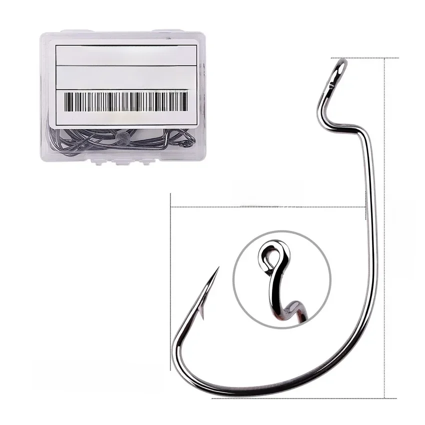 10 pièces/boîte hameçon de pêche Offset 8 # - 5/0 # Hameçon à manivelle pour appât à ver souple, accessoires de matériel de pêche, hameçons