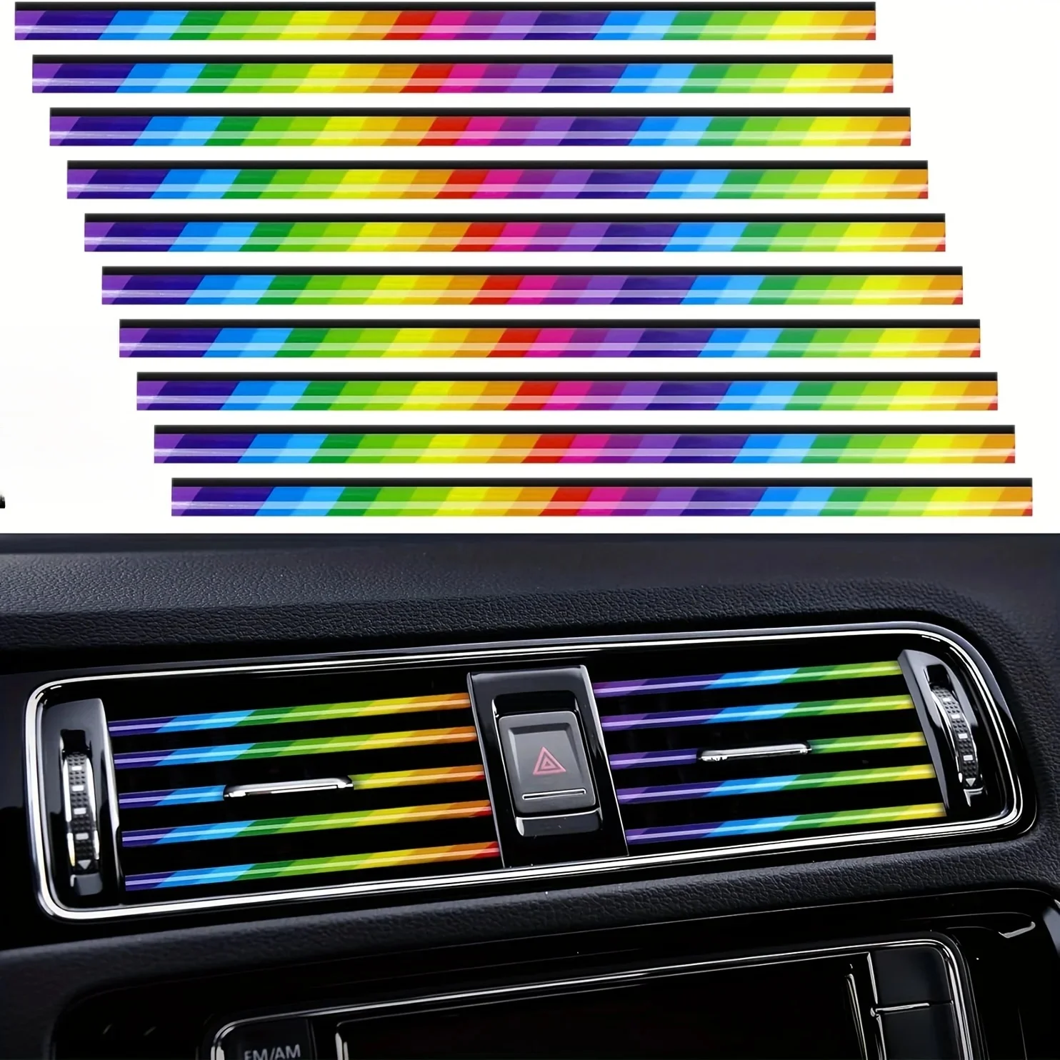 10/50pcs Car Air Conditioner Vent Outlet Trim Strip U Shape Chrome PVC Colorful Shiny Car Trim Strip for Car Interior Decoration