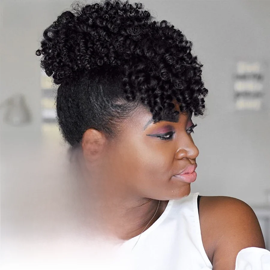 Alileader nouvelle frange bouclée synthétique crépus bouclés cheveux frange courte pince sur extensions de cheveux frange réglable morceau de cheveux pour les femmes