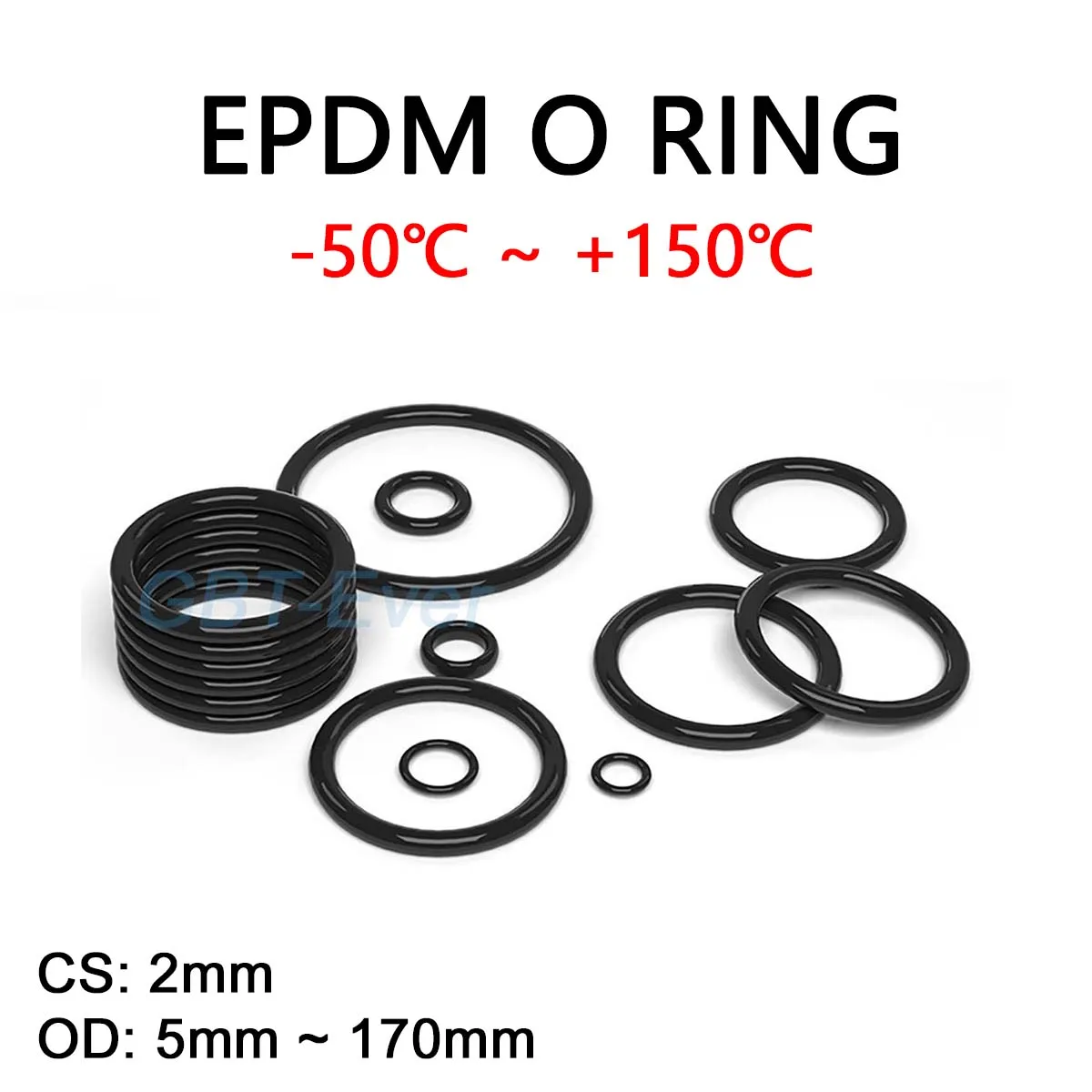 

EPDM Rubber O Ring CS 2mm OD 5mm ~ 170mm Acid and Alkali Resistance Water Resistance Friction Resistance O-Ring Seal Gasket