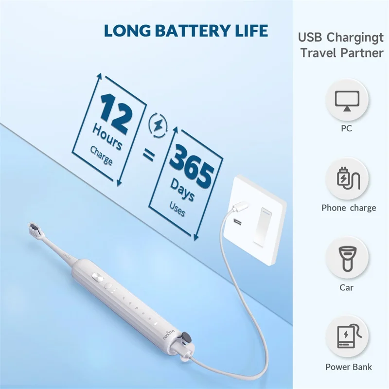 Nandme-cepillo de dientes eléctrico sónico inteligente NX7000, recargable por IPX7, 5 modos, Blanqueador