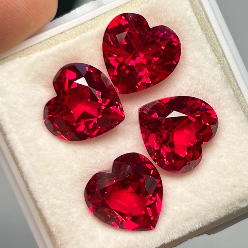Box Pack Premium Ruby Heart Faceted Cut Mohs Hardness Gems UV Test Ruby Gem for Jewelry Making/Collection/Gift Stone