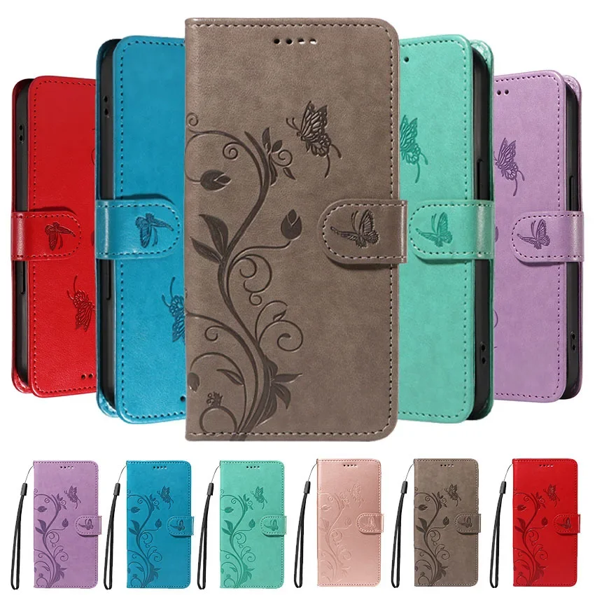 Estojo de couro aleta Butterfly Flower Vine, capa de livro para Redmi Note 9, 9S, 10, 10S, 10T, 11,