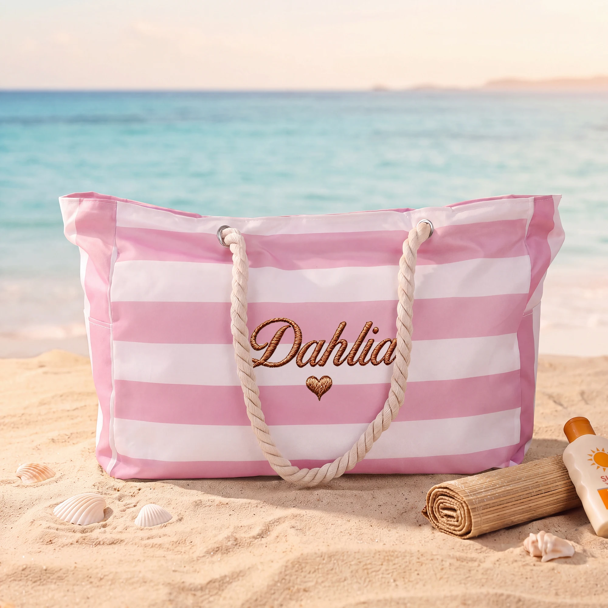 Personalized Embroidery Stripe - Tote Bag Beach 评论和价格