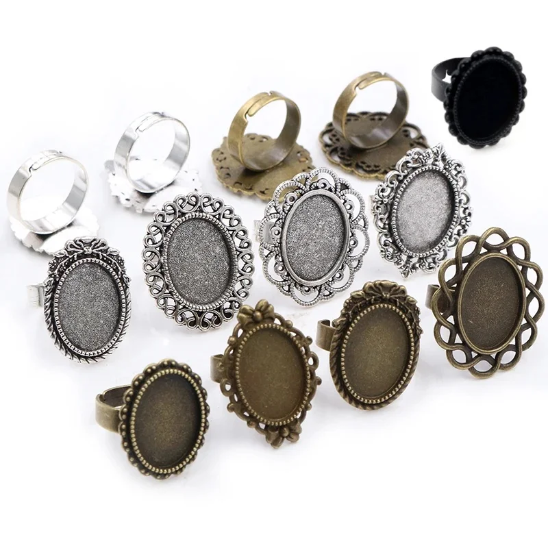 Fit 13x18mm 5 sztuk brąz i antyczne srebro pozłacane kolory owalne regulowany pierścień ustawienia Blank/Base,Fit 13*18mm szkło Cabochons — zdjęcie 2