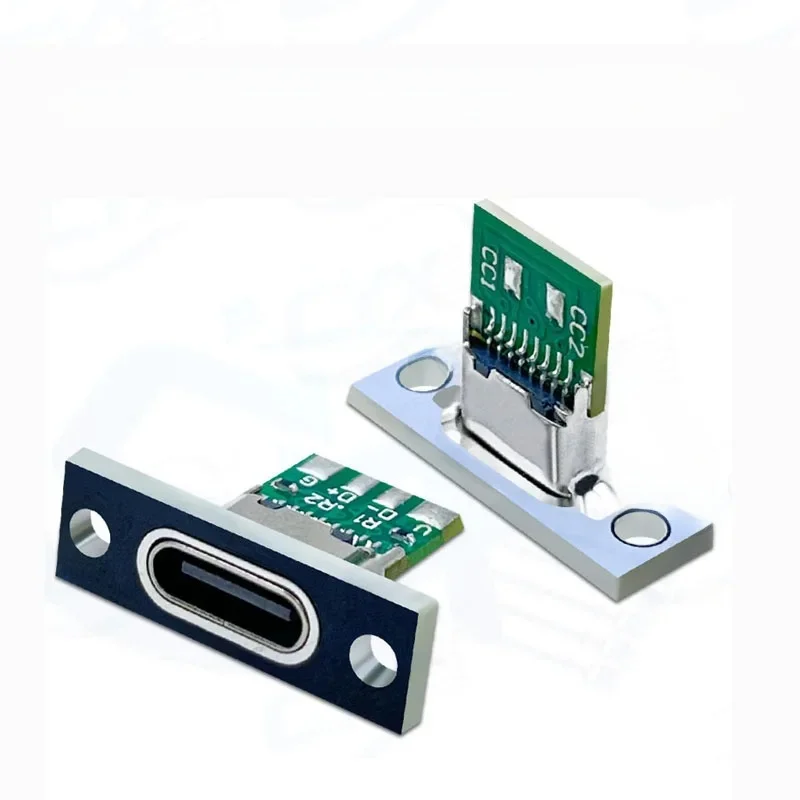 2/5/10 szt. 6-pinowe gniazdo USB C żeńskie do montażu panelowego, port ładowania TYPE-C do lutowania przewodów, gniazdo z mocowaniem CC1/2, platerowane — 2