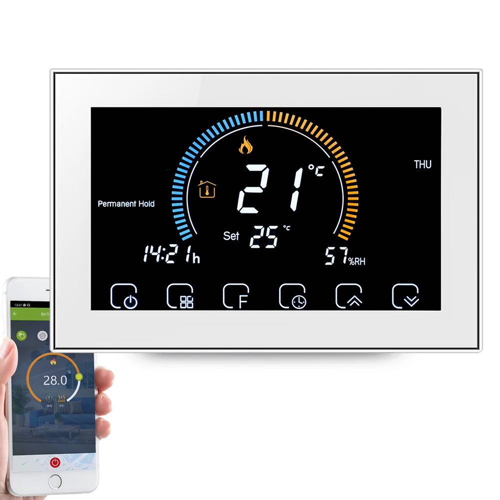 

Qiumi Smart Wifi thermostat display weather, UV index, humidity, for water / floor heating electric water / Gas boiler