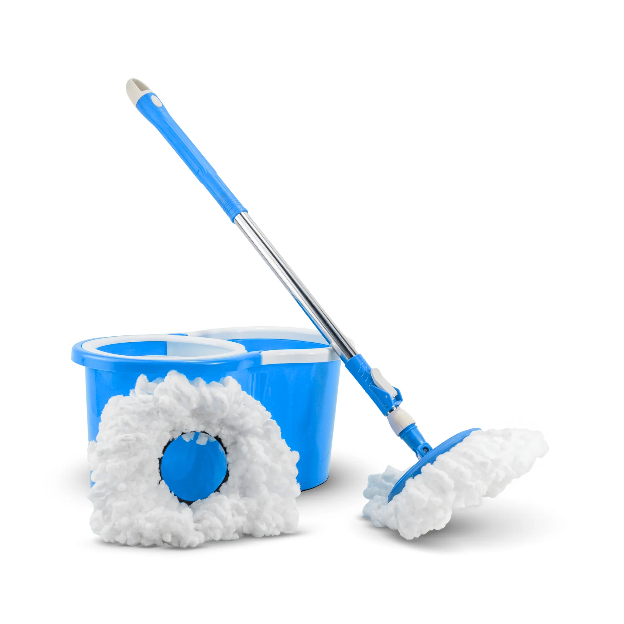 Trapeador Giratorio Mágico con Cubeta Exprimidora, Cabezal de Microfibra Rotatorio 360°, Mango Telescópico Ajustable, Sistema de Limpieza Eficiente para Pisos de Madera, Cerámica, Mármol y Más