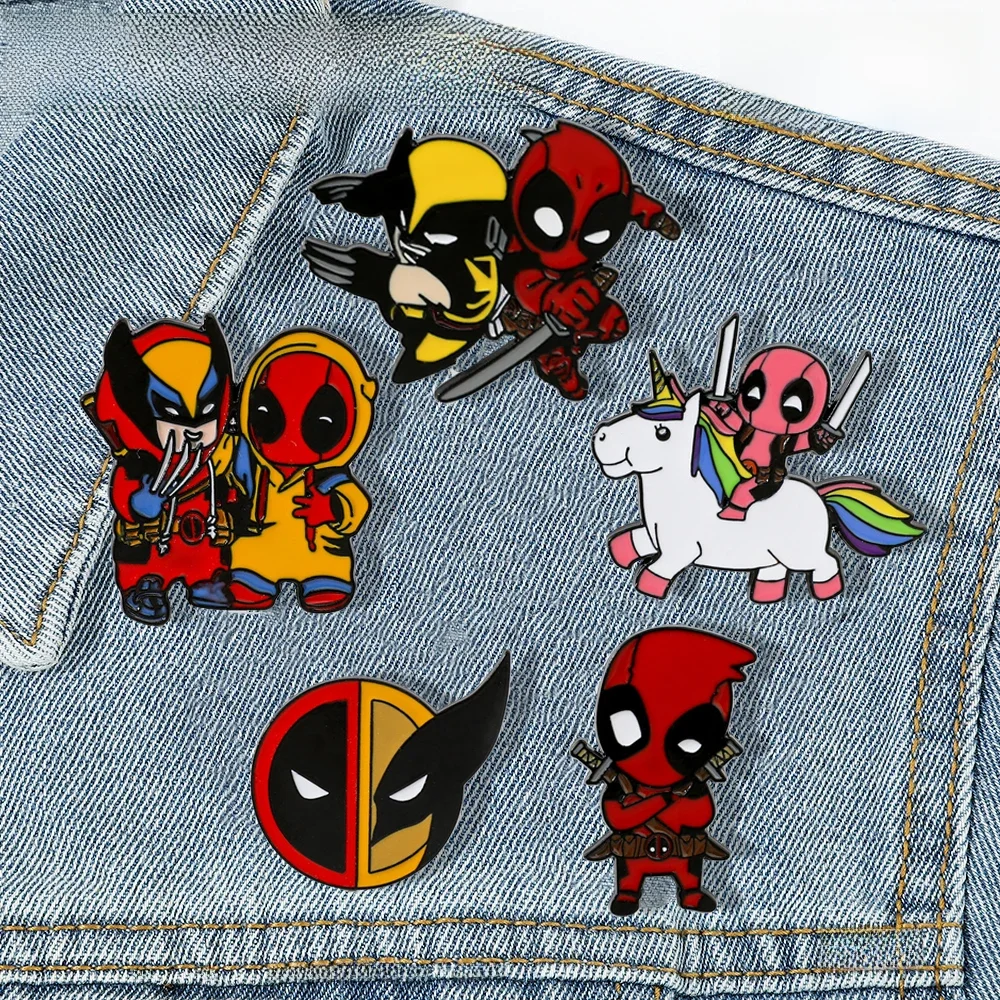 1 Satz Deadpool Vielfraß Pins niedlichen Cartoon Superhelden Emaille Pin Metall Abzeichen Jungen