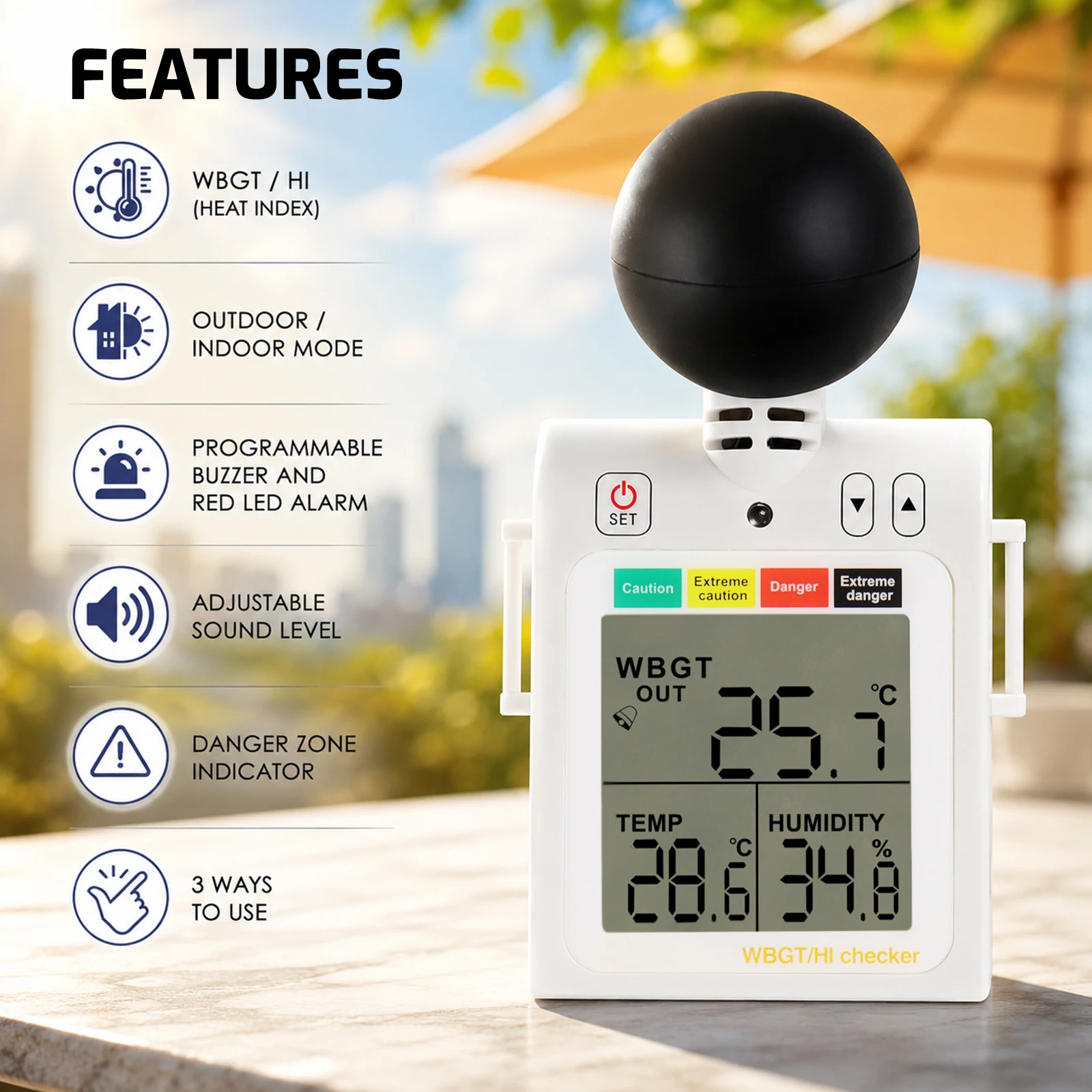 Digital Handheld 2-in-1 Heat Index Checker Wet Bulb Globe Temperature Meter Audible Alarm Indicator for Boiler Rooms Mining Site image 5