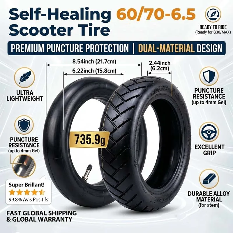 

Wear Resistant Self-Sealing Anti-Puncture Tubeless Tire 60/70-6.5 Replacement for Ninebot Max G30 G30D G30E G30LP