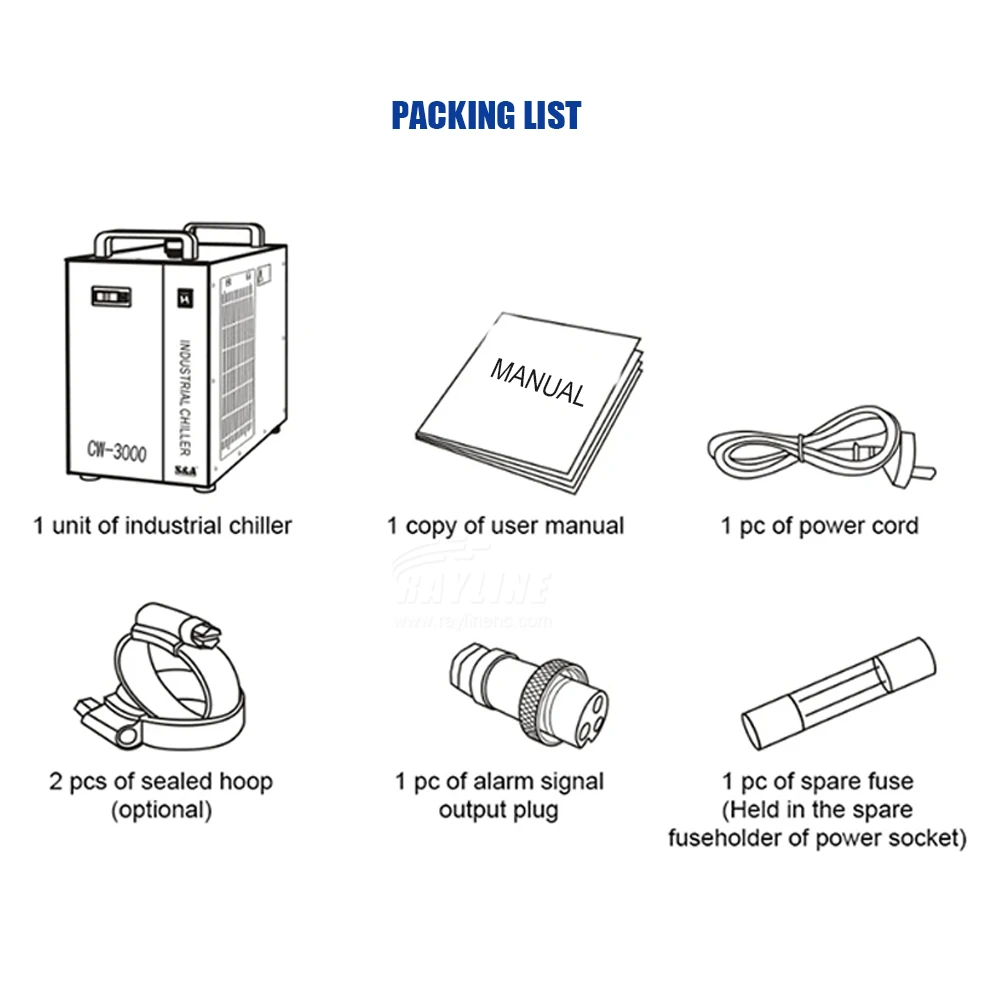 مبرد مياه صناعي S&A CW-3000/5000/5200/6000/6100 لتبريد آلة القطع بليزر الألياف DG110V AG220V