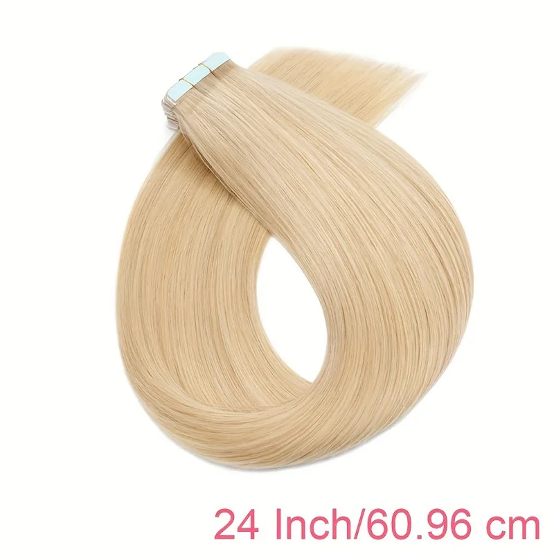 Alimice-extensiones de cabello con cinta para uso diario, pelo liso sin costuras, trama de piel, 50g, 24 #, 20 piezas