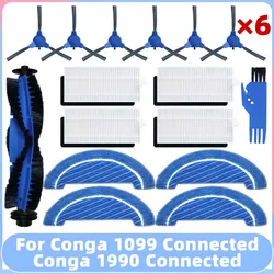 Conga 1099 연결/1990 연결 로봇 진공 예비 부품 호환, 메인 사이드 브러시 필터 걸레 교체 액세서리