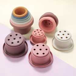 Baby Silicone Stacking Cup Colorful Intelligence Gift Folding Tower Toys Montessori Educational Toys Infant Bath Play Water Set