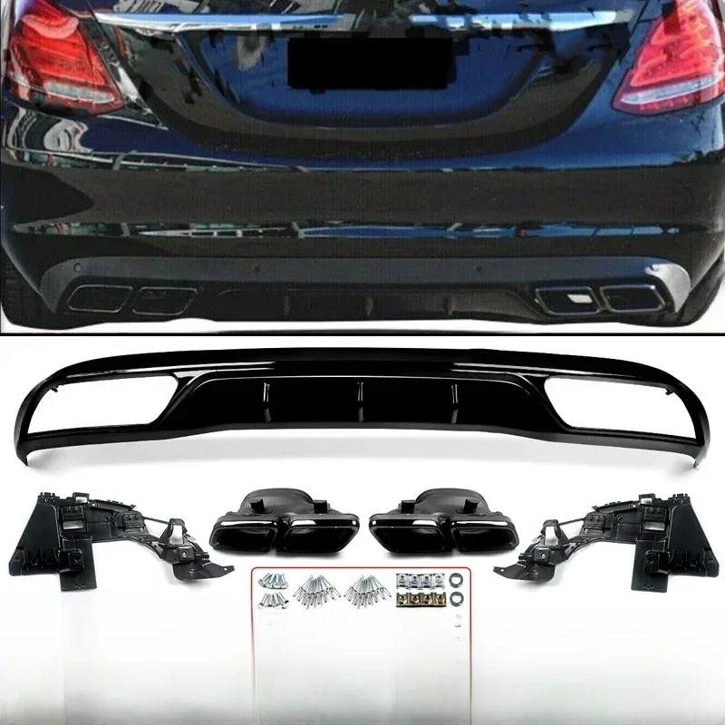 Für Mercedes Benz C-Klasse W205 C300 Base Sedan NON AMG Heckdiffusor + Auspuffspitzen 2015–2018, klassisches Modell, Heckstoßstange