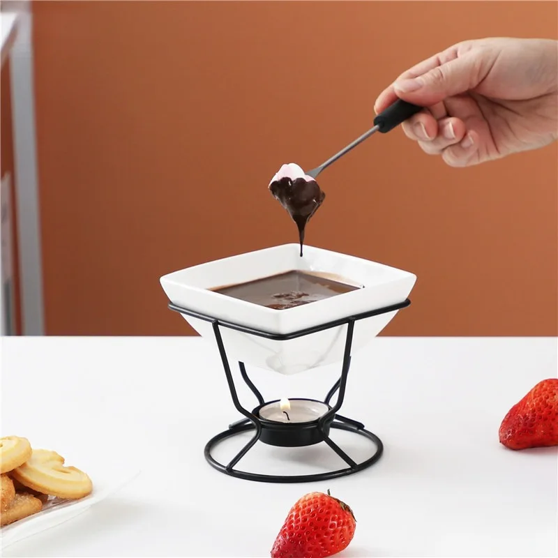 Juego de ollas para Fondue de Chocolate, crisol de porcelana ligera para té, tapas para derretir Chocolate, queso, para aperitivos, brotes, helados, cocina casera