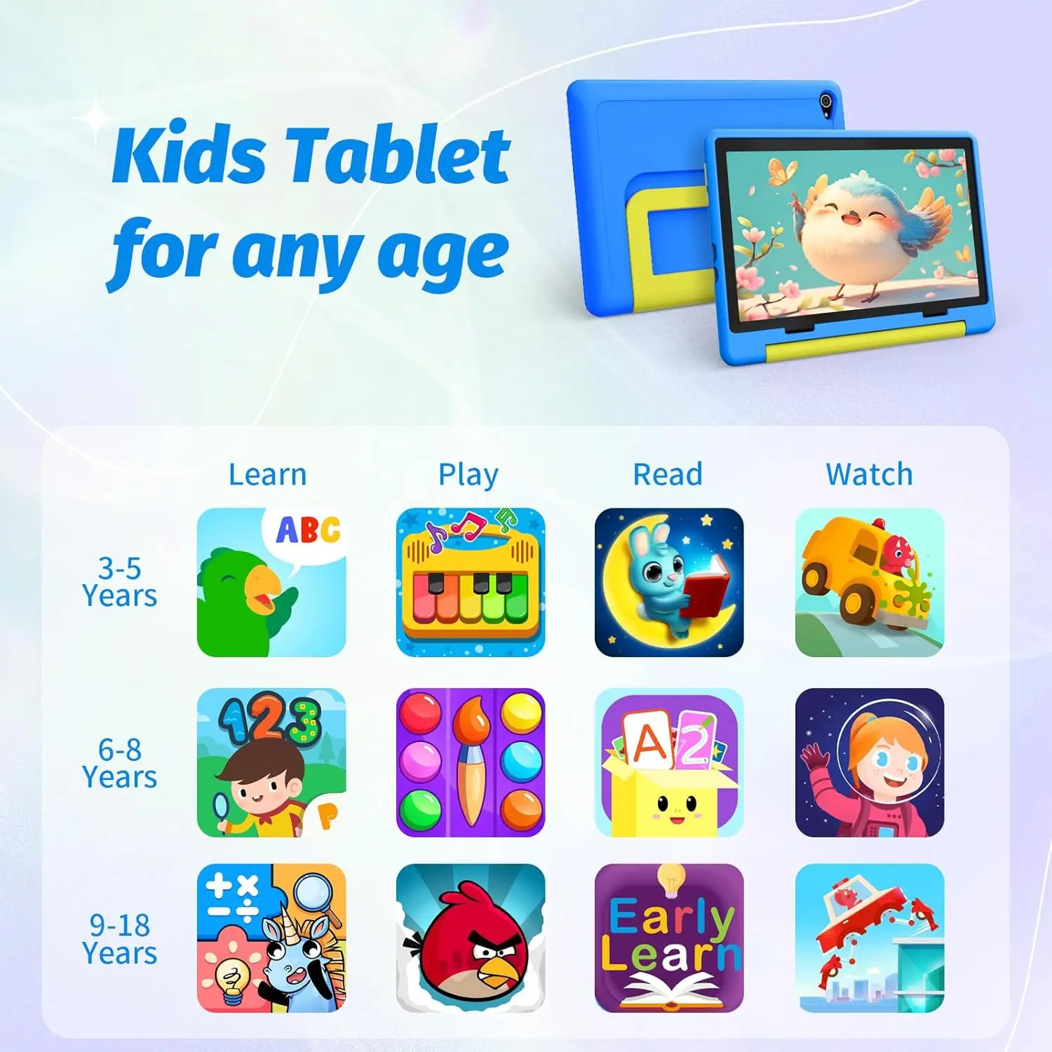 10.1 inch Kid Tablet Android 14 Octa Core 8GB RAM 64GB ROM 1TB Expand with KIDOZ App  Eye Protection Touchscreen Shockproof case