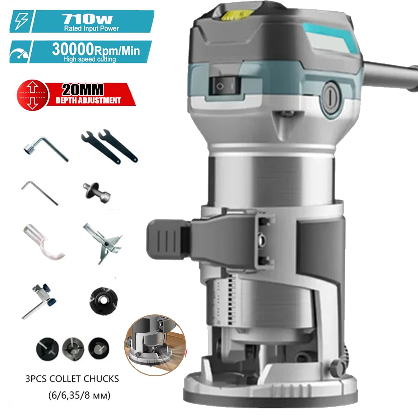 710W Macchina di Taglio Elettrica 30000rpm Lavorazione Del Legno Fresatura Incisione A Mano Bordo Del Legno Router Trimmer Casa FAI DA TE utensili elettrici