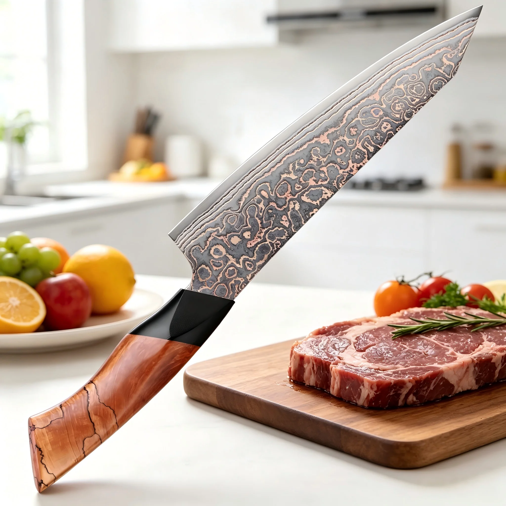 

XITUO 8 Inch Chef Kiritsuke Knife Top-quality Copper Damascus Steel, Sharp Japanese Kitchen Chopping Knife with Wood G10 Handle