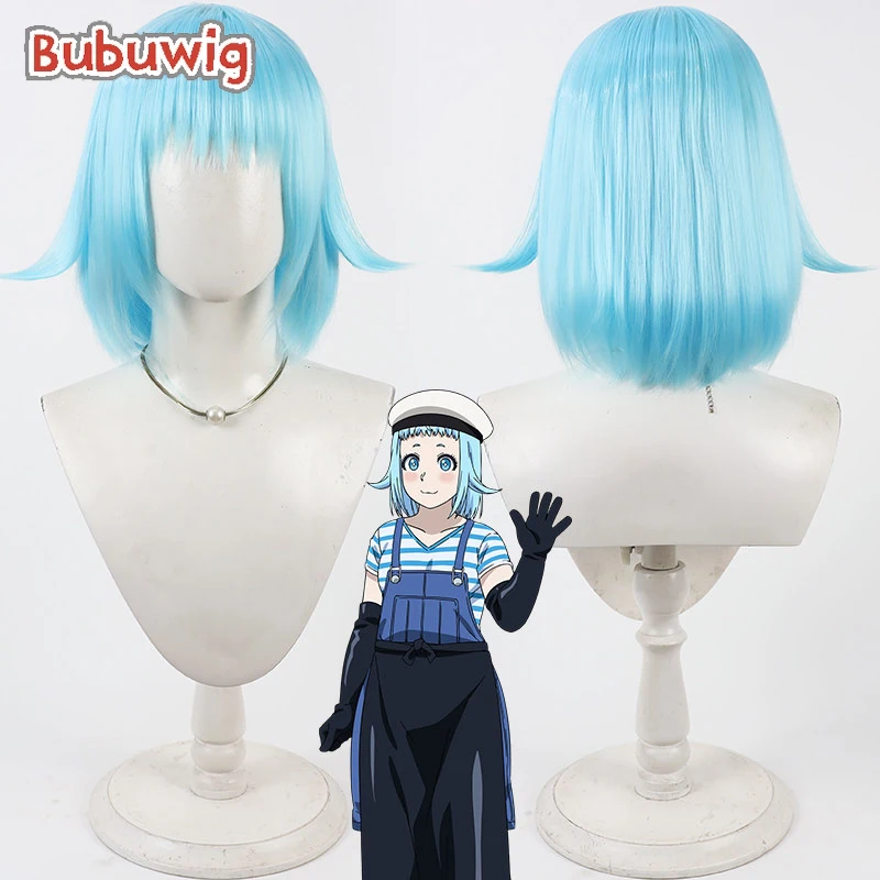 

Bubuwig Synthetic Hair Mero Cosplay Wigs Plus-Sized Elf Mero Halloween 35cm Short Straight Light Blue Bobo Wig Heat Resistant