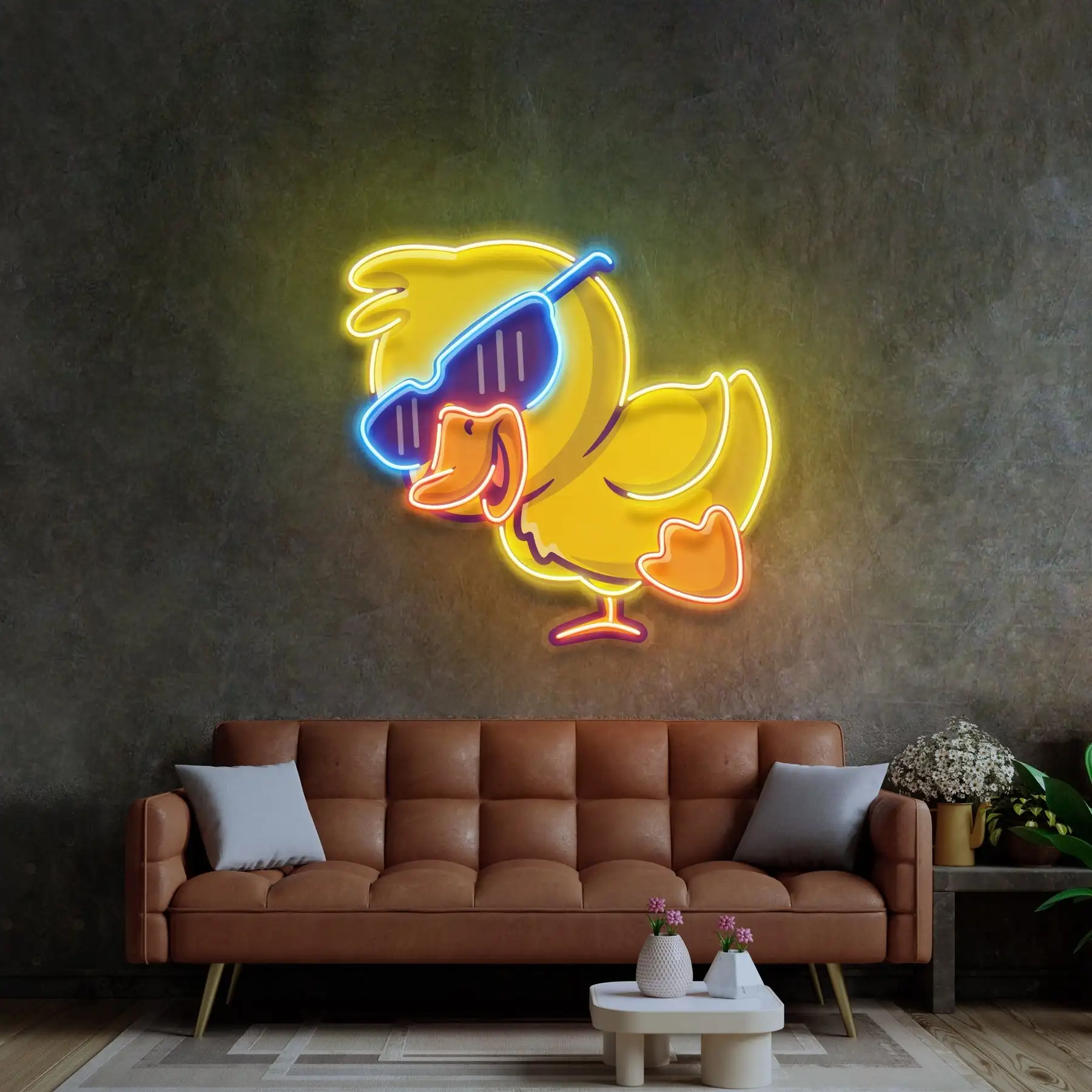 Animal Duck Neon Sign Wall Decor Cute Jumping Duck Sign Birthday Gift for Kids Baby Bedroom Game Room UV Print Dimmable Sign