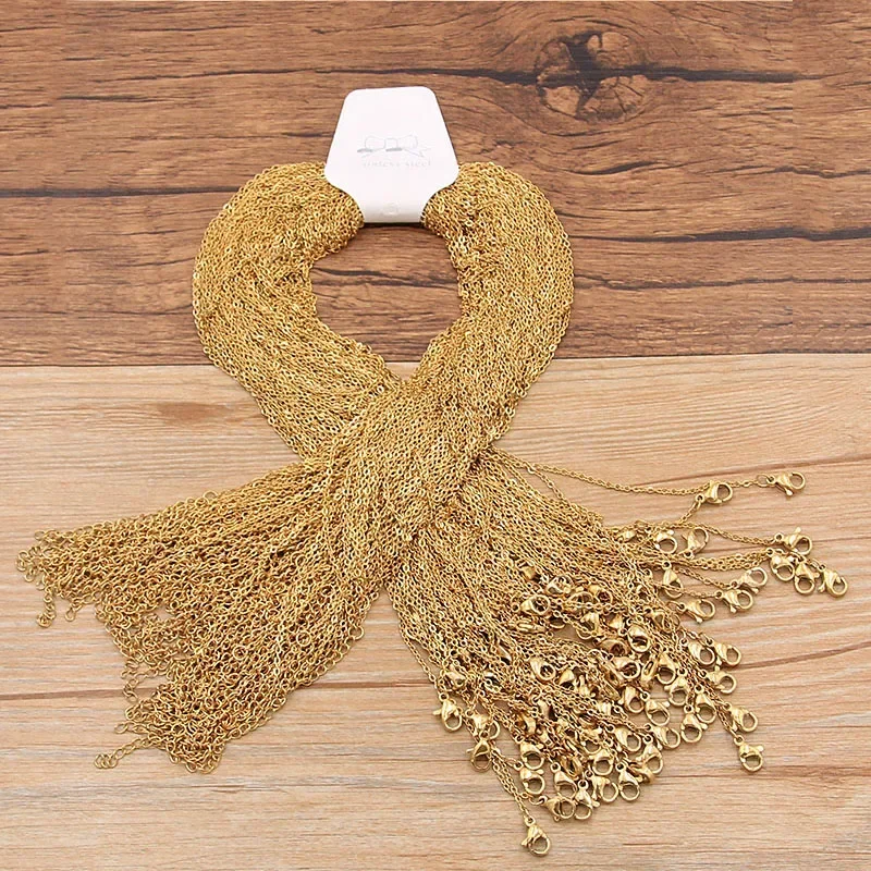 PULCHRITUDE 5 pièces/lot 45cm chaînes collier 4mm hommes femmes or/acier inoxydable lien chaîne cubaine colliers pour la fabrication de bijoux