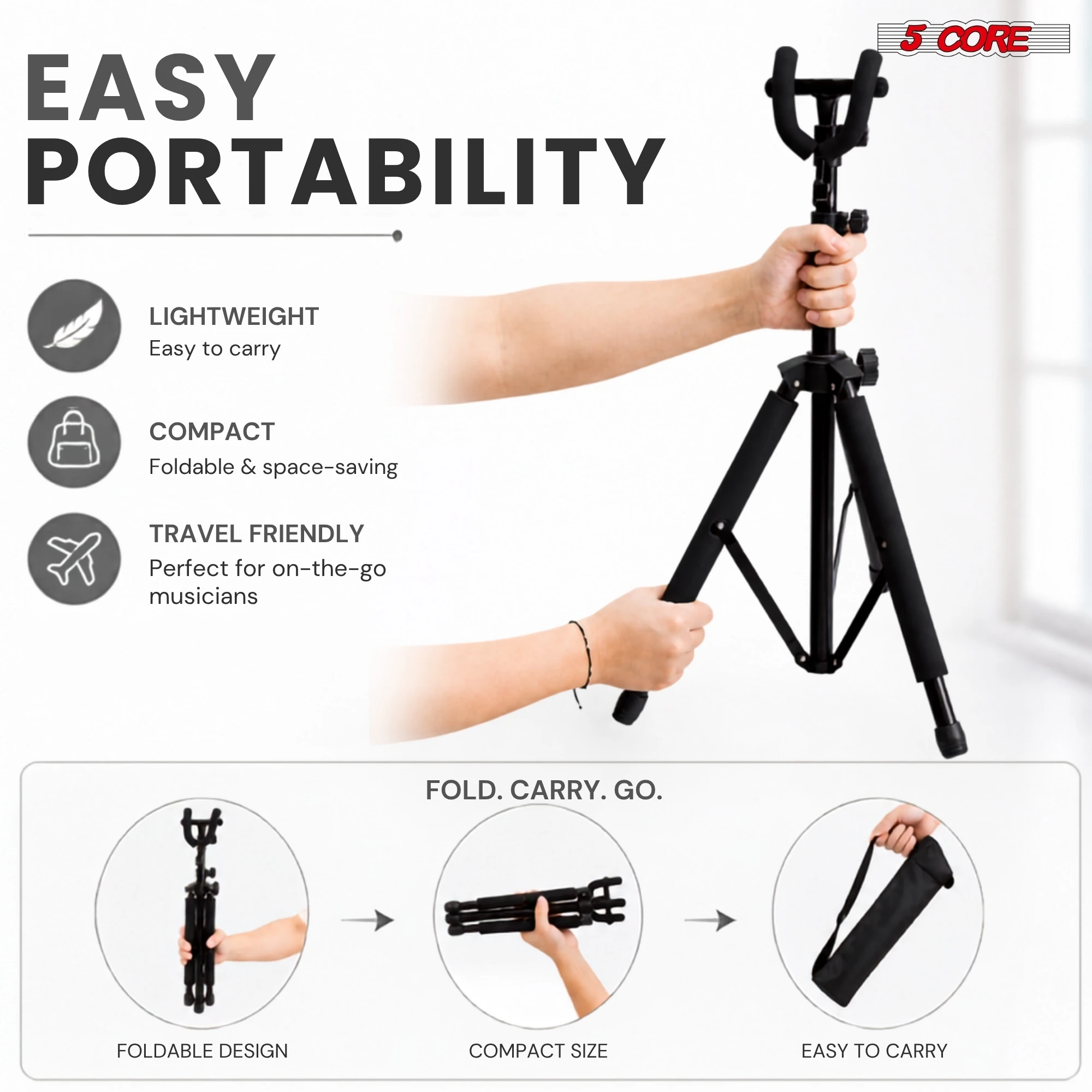 5 Core Violin Stand with Bow Holder Adjustable Heavy Duty Cello Banjo Mandolin Holder - view 6