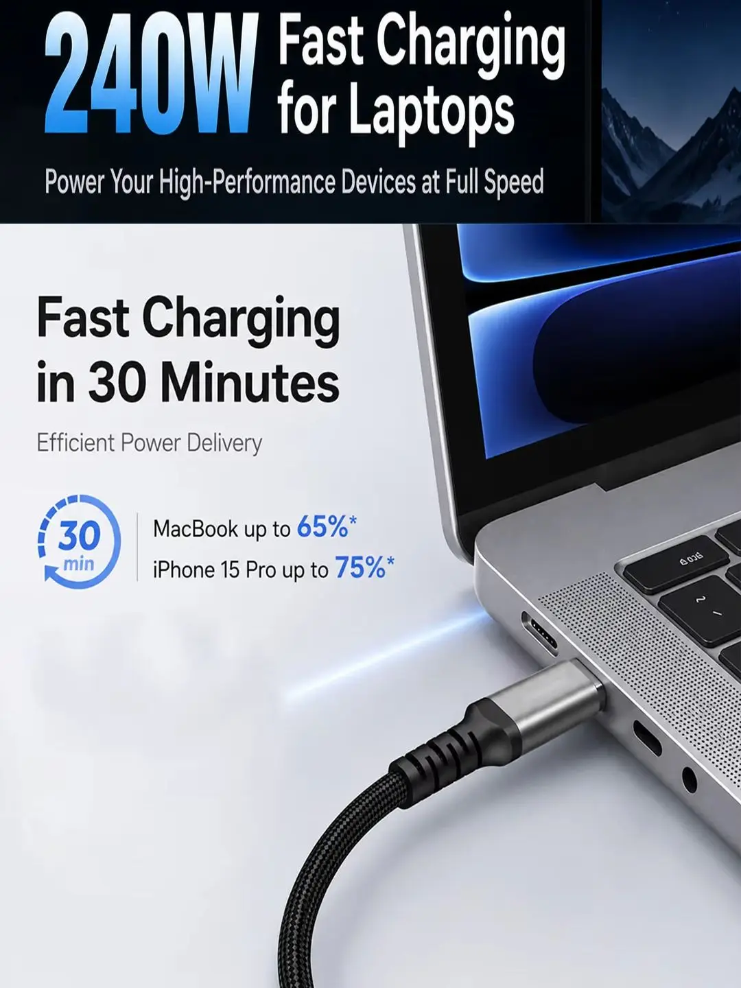 Parallel World Kabel USB-C do USB-C Parallel World 240W, wysokiej jakości kabel typu C z wbudowanym chipem E-Marker — zdjęcie produktu 7