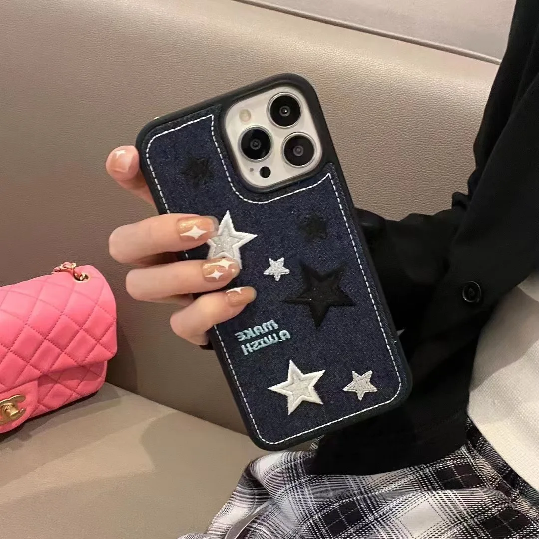 Blue Star denim cowboy Phone Case comparable for iPhone 11 11promax x xr xmsx 12 12promax 13 13promax 14 14plus 14promax Casing