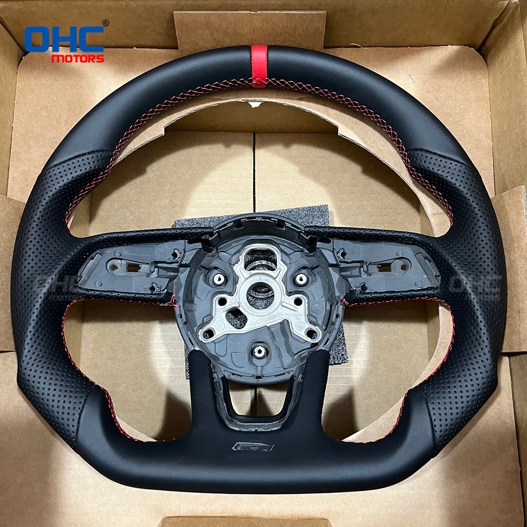 

OHC Black Smooth Leather Steering Wheel For Audi RS3 RS4 RS5 A3 A4 B9 A5 S3 S4 S5 2017-2021 Improve Driving Experience